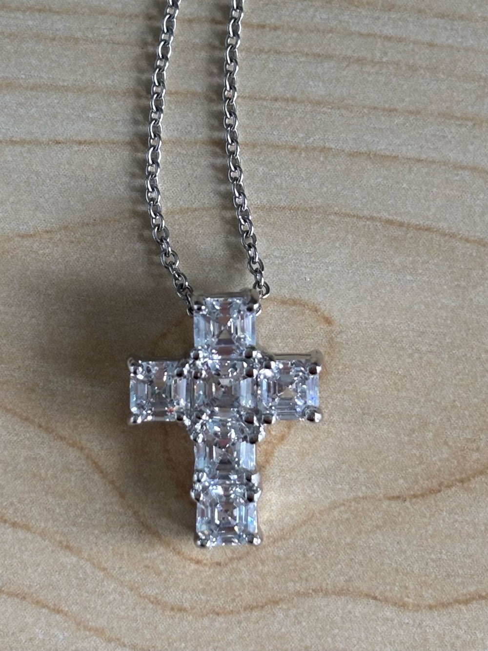 Diamonique Asscher Cut Sterling Silver Cross Pendant Necklace